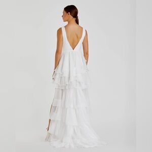 ✔️#22 BNWT MAC DUGGAL White High Low Gown with Built In Bodysuit 55320